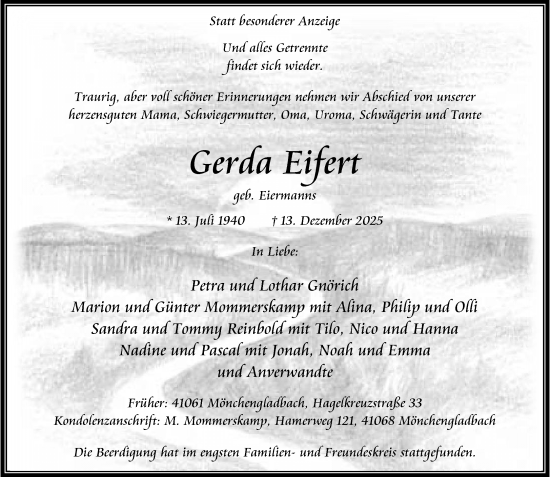 Traueranzeige von Gerda Eifert von trauer.panorama-anzeigenblatt.de