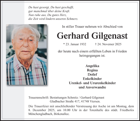 Traueranzeige von Gerhard Gilgenast von trauer.panorama-anzeigenblatt.de