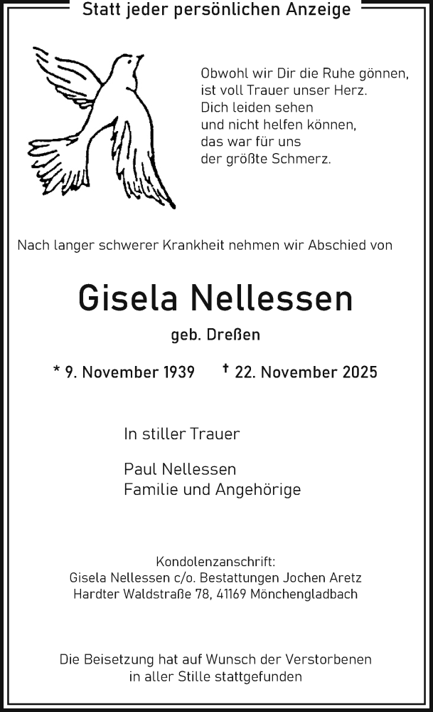  Traueranzeige für Gisela Nellessen vom 14.12.2025 aus trauer.panorama-anzeigenblatt.de