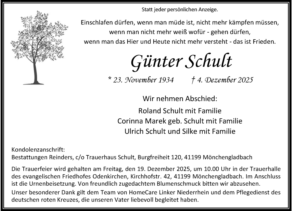  Traueranzeige für Günter Schult vom 14.12.2025 aus trauer.panorama-anzeigenblatt.de