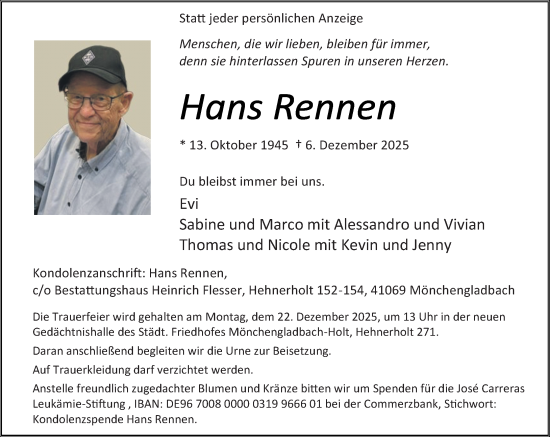 Traueranzeige von Hans Rennen von trauer.panorama-anzeigenblatt.de