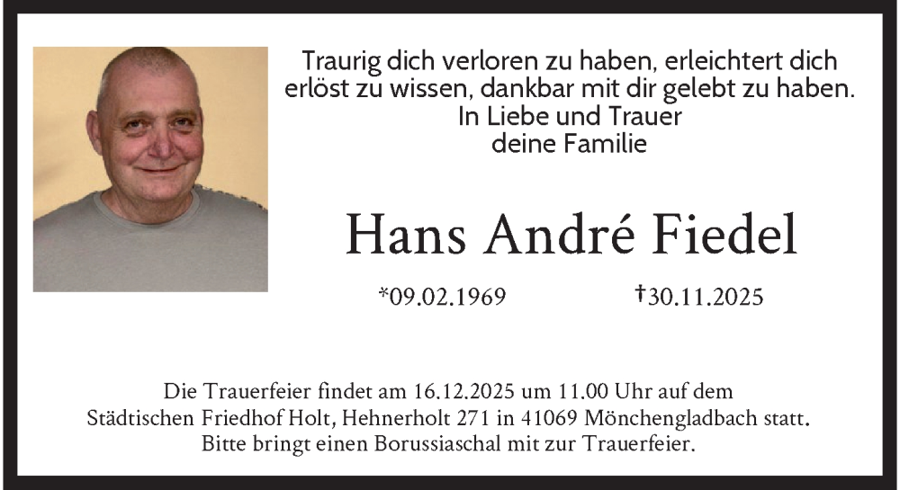  Traueranzeige für Hans André Fiedel vom 14.12.2025 aus trauer.panorama-anzeigenblatt.de