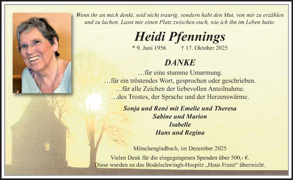  Traueranzeige für Heidi Pfennings vom 28.12.2025 aus trauer.panorama-anzeigenblatt.de