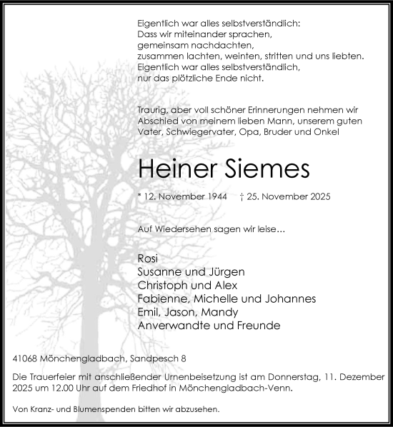 Traueranzeige von Heiner Siemes von trauer.panorama-anzeigenblatt.de