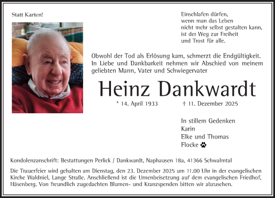 Traueranzeige von Heinz Dankwardt von trauer.panorama-anzeigenblatt.de
