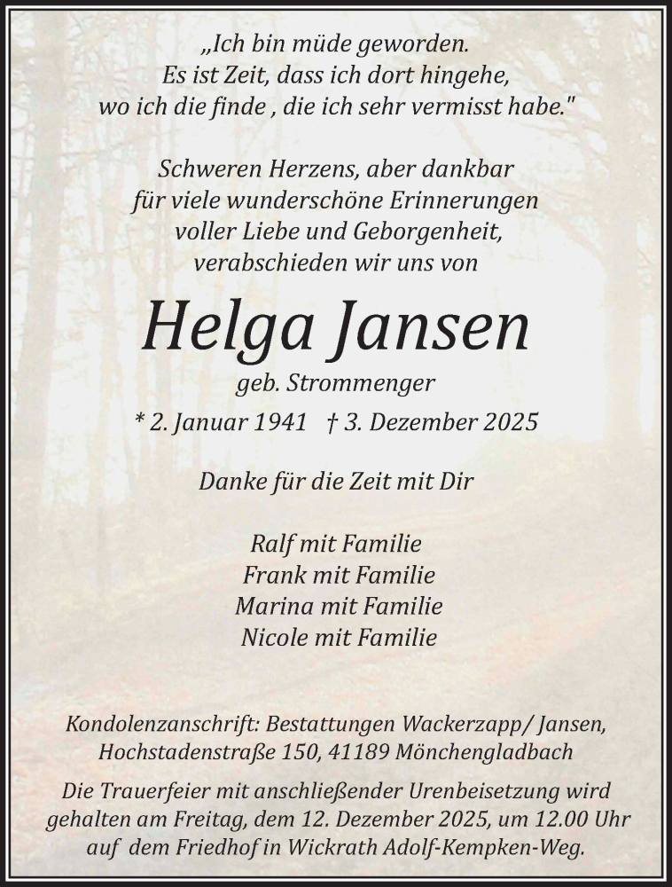  Traueranzeige für Helga Jansen vom 07.12.2025 aus trauer.panorama-anzeigenblatt.de