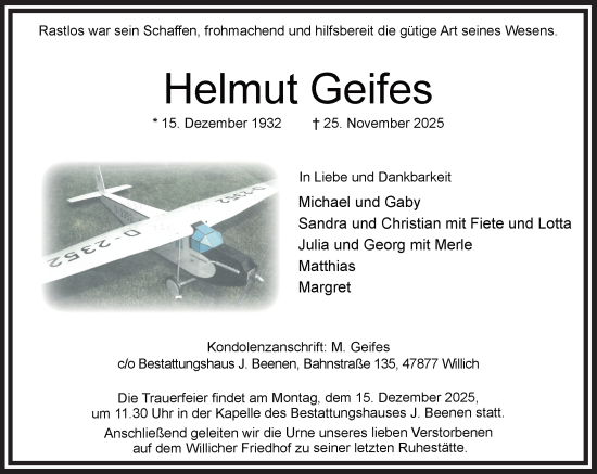 Traueranzeige von Helmut Geifes von trauer.panorama-anzeigenblatt.de