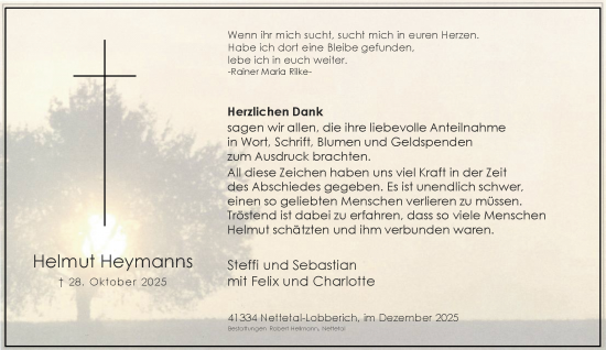 Traueranzeige von Helmut Heymanns von trauer.panorama-anzeigenblatt.de
