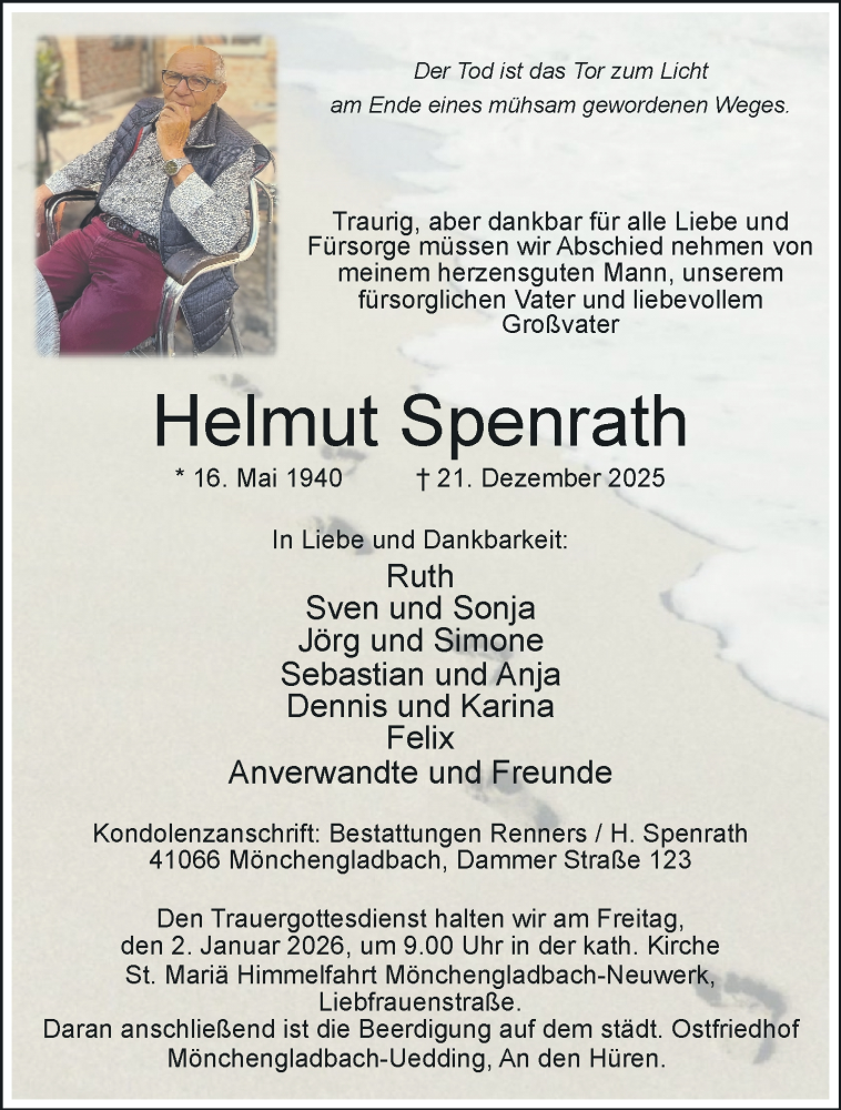  Traueranzeige für Helmut Spenrath vom 28.12.2025 aus trauer.panorama-anzeigenblatt.de