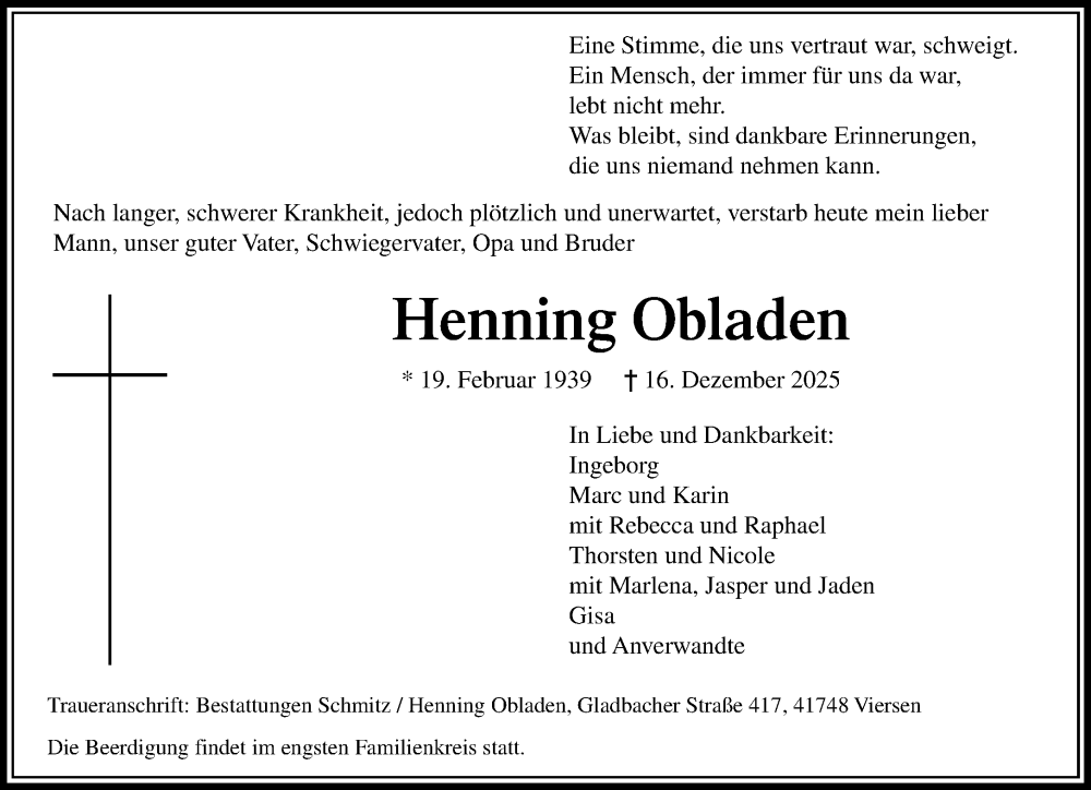  Traueranzeige für Henning Obladen vom 21.12.2025 aus trauer.panorama-anzeigenblatt.de