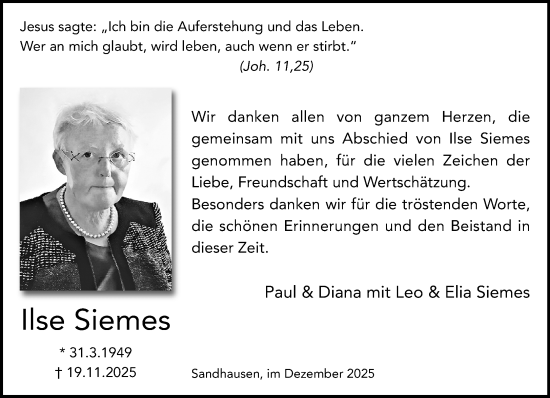 Traueranzeige von Ilse Siemes von trauer.panorama-anzeigenblatt.de