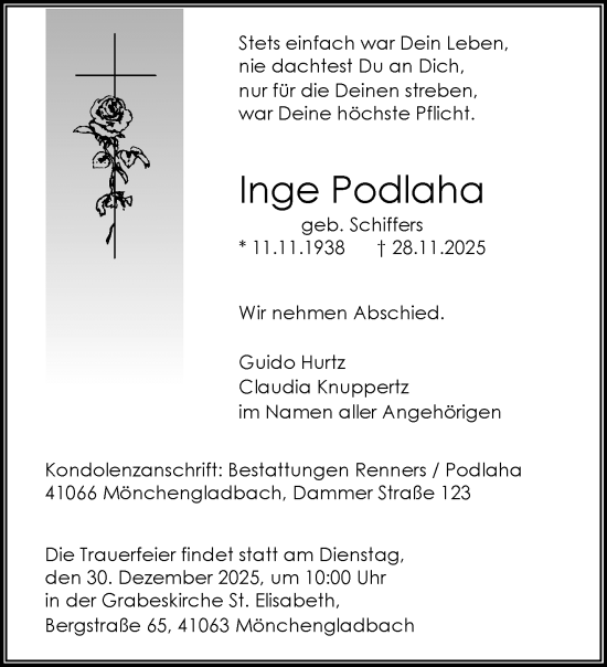 Traueranzeige von Inge Podlaha von trauer.panorama-anzeigenblatt.de