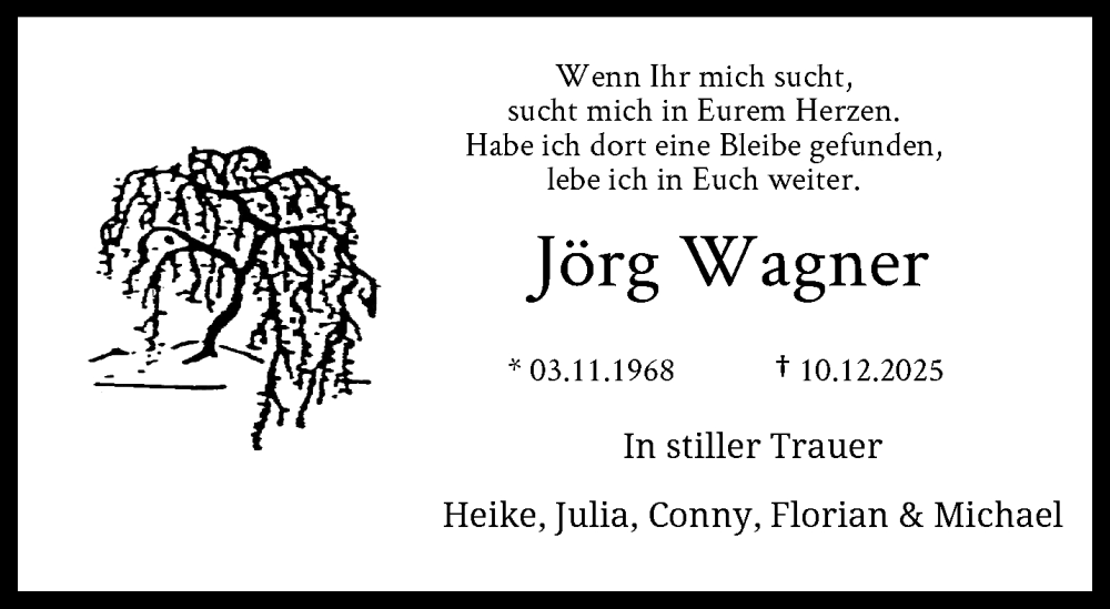  Traueranzeige für Jörg Wagner vom 20.12.2025 aus trauer.wuppertaler-rundschau.de