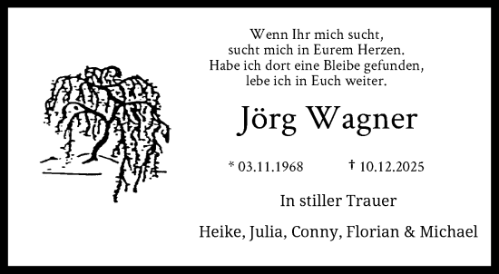 Traueranzeige von Jörg Wagner von trauer.wuppertaler-rundschau.de