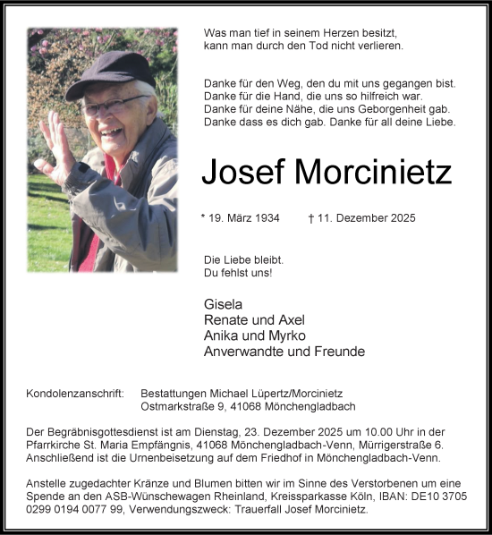 Traueranzeige von Josef Morcinietz von trauer.panorama-anzeigenblatt.de