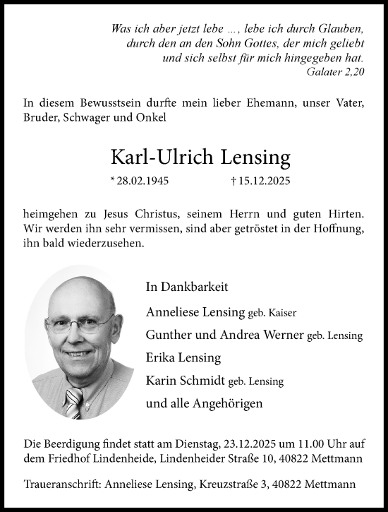 Traueranzeige von Karl-Ulrich Lensing von trauer.panorama-anzeigenblatt.de