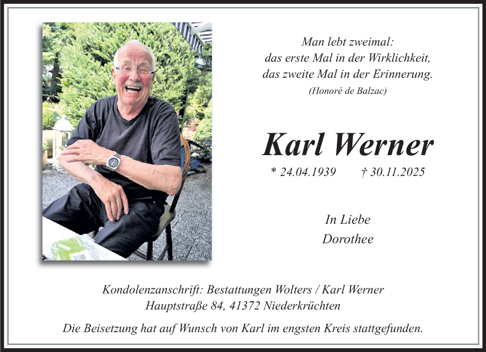  Traueranzeige für Karl Werner vom 21.12.2025 aus trauer.panorama-anzeigenblatt.de