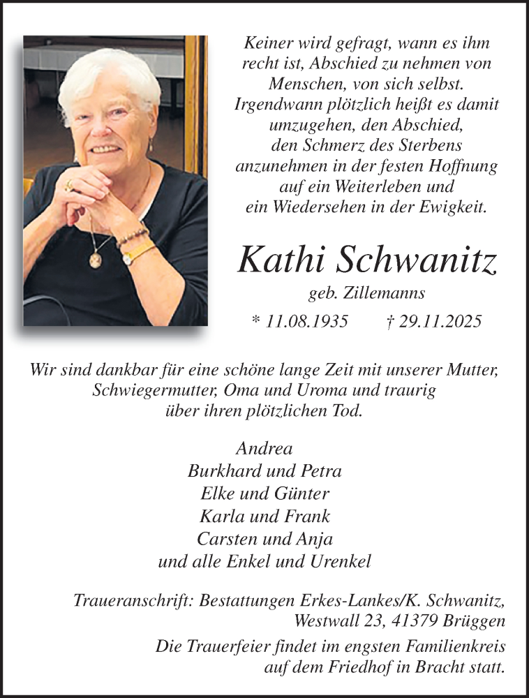  Traueranzeige für Kathi Schwanitz vom 07.12.2025 aus trauer.panorama-anzeigenblatt.de