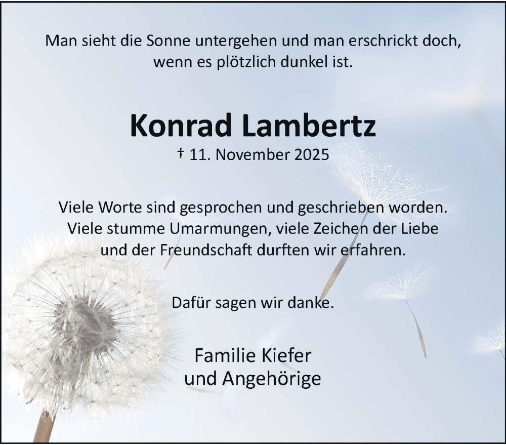  Traueranzeige für Konrad Lambertz vom 14.12.2025 aus trauer.panorama-anzeigenblatt.de