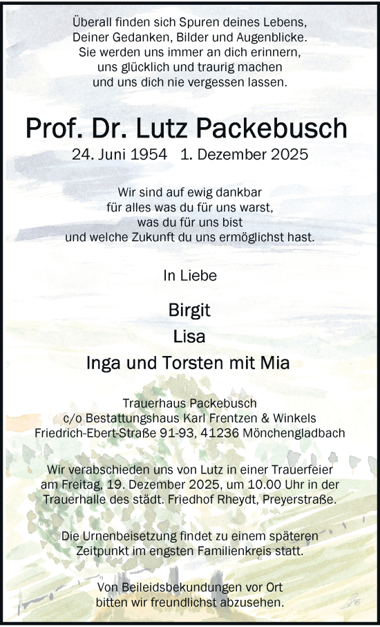 Traueranzeige von Lutz Packebusch von trauer.panorama-anzeigenblatt.de