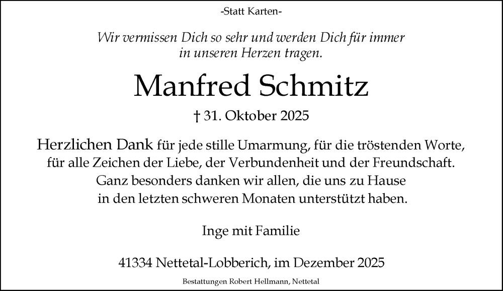  Traueranzeige für Manfred Schmitz vom 21.12.2025 aus trauer.panorama-anzeigenblatt.de