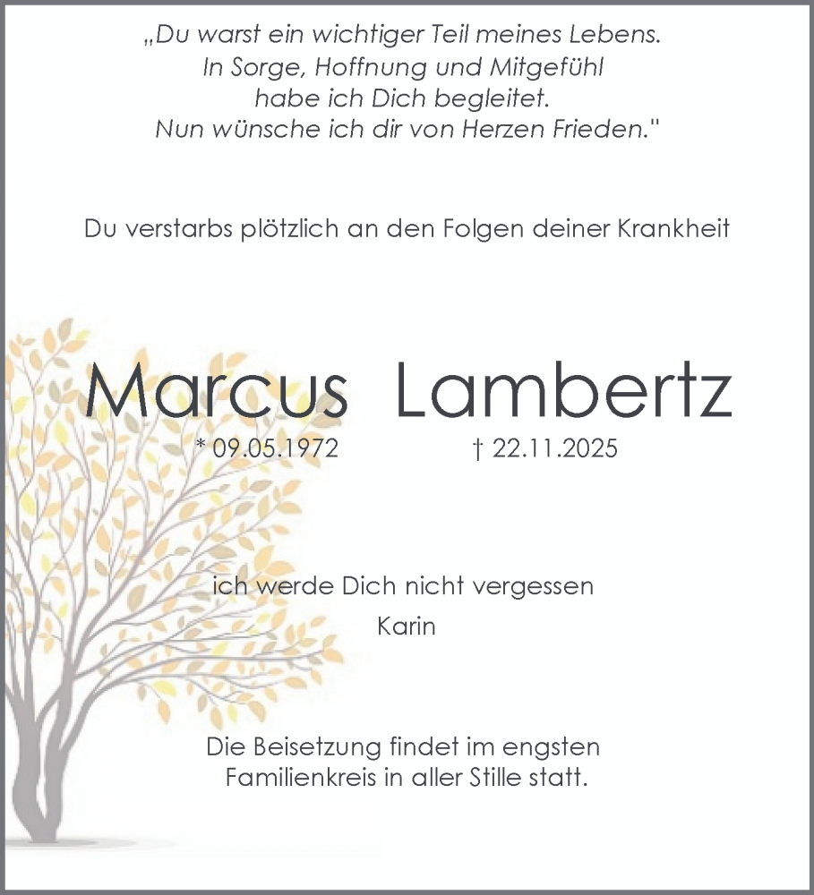  Traueranzeige für Marcus Lambertz vom 07.12.2025 aus trauer.panorama-anzeigenblatt.de