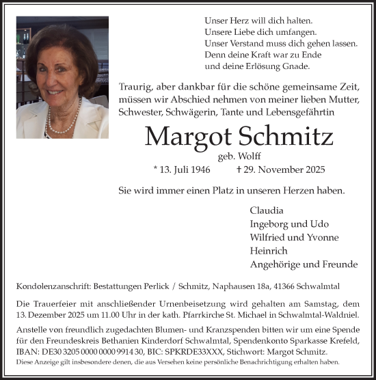 Traueranzeige von Margot Schmitz von trauer.panorama-anzeigenblatt.de