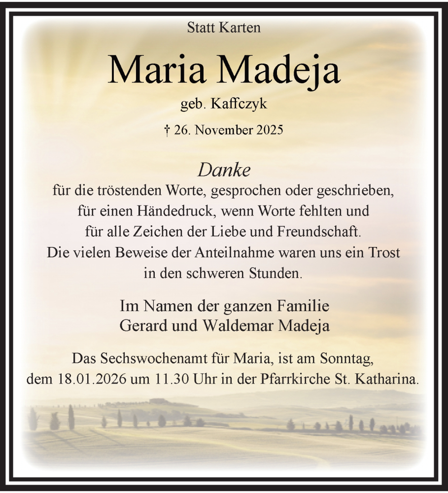  Traueranzeige für Maria Madeja vom 28.12.2025 aus trauer.panorama-anzeigenblatt.de