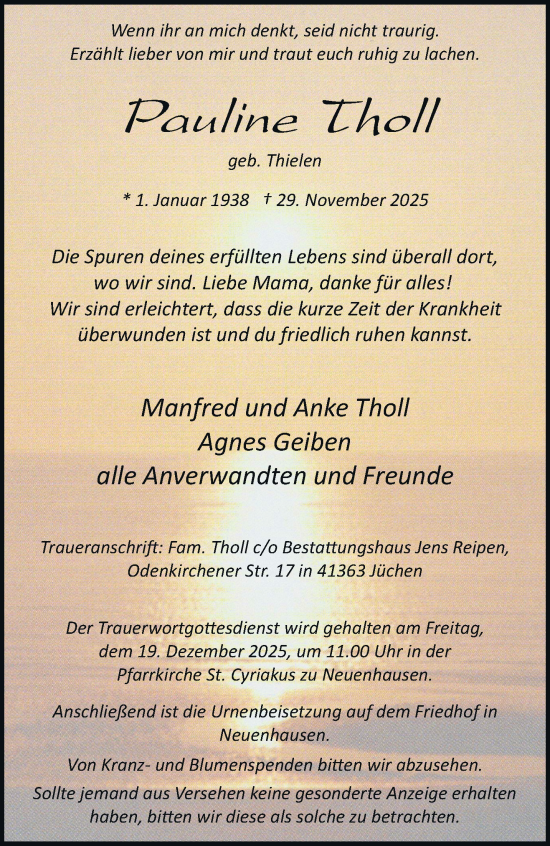 Traueranzeige von Pauline Tholl von trauer.stadt-kurier.de