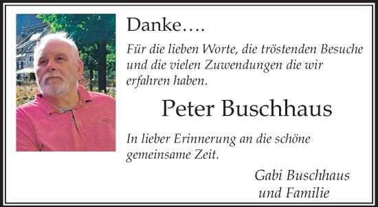 Traueranzeige von Peter Buschhaus von trauer.panorama-anzeigenblatt.de