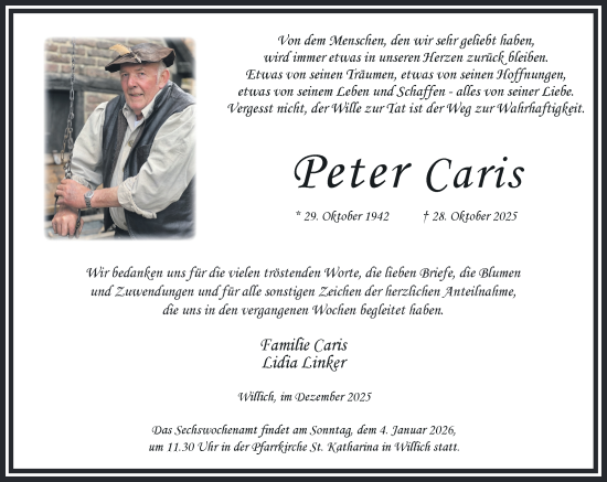 Traueranzeige von Peter Caris von trauer.panorama-anzeigenblatt.de
