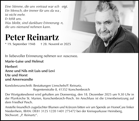 Traueranzeige von Peter Reinartz von trauer.panorama-anzeigenblatt.de
