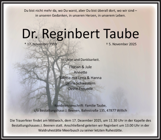 Traueranzeige von Reginbert Taube von trauer.panorama-anzeigenblatt.de