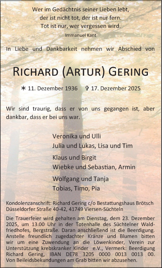 Traueranzeige von Richard Artur Gering von trauer.panorama-anzeigenblatt.de