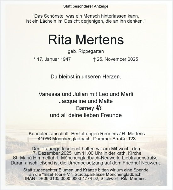 Traueranzeige von Rita Mertens von trauer.panorama-anzeigenblatt.de