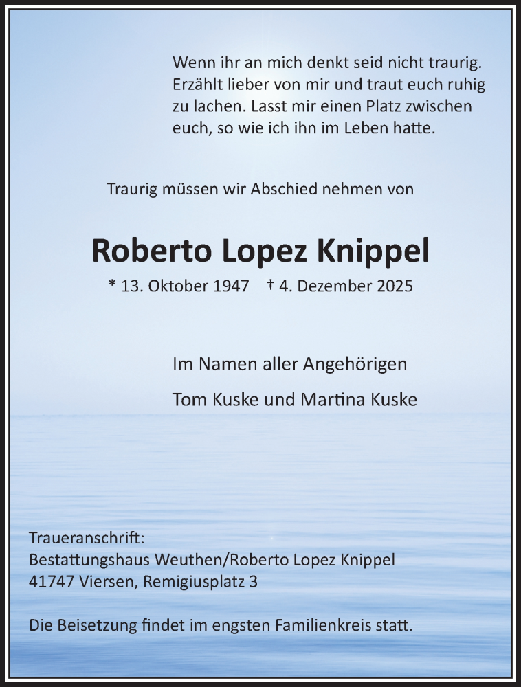  Traueranzeige für Roberto Lopez Knippel vom 14.12.2025 aus trauer.panorama-anzeigenblatt.de