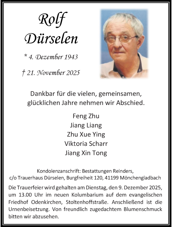 Traueranzeige von Rolf Dürselen von trauer.panorama-anzeigenblatt.de