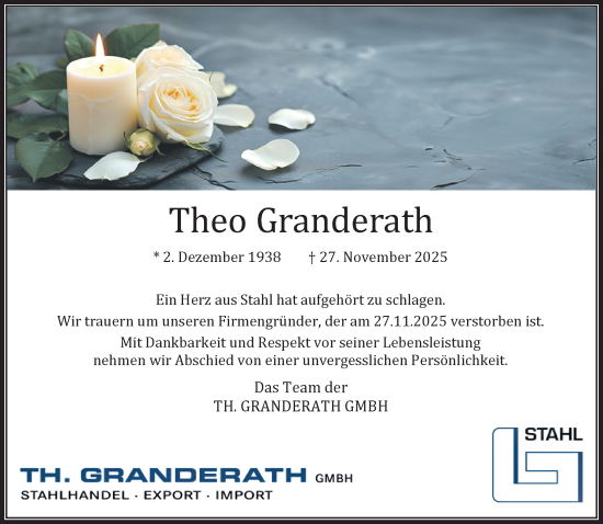 Traueranzeige von Theo Granderath von trauer.panorama-anzeigenblatt.de