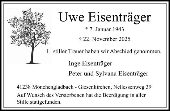 Traueranzeige von Uwe Eisenträger von trauer.panorama-anzeigenblatt.de