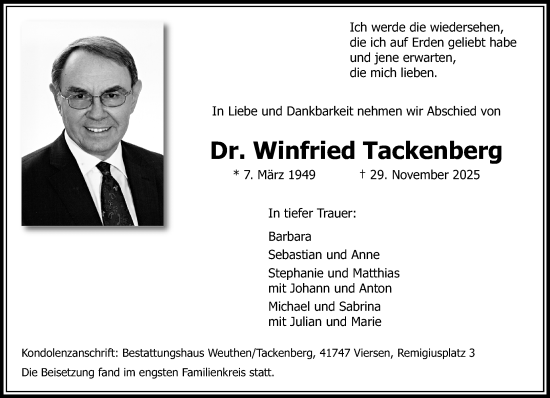 Traueranzeige von Winfried Tackenberg von trauer.panorama-anzeigenblatt.de