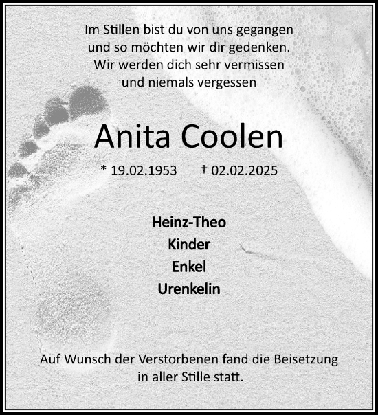 Traueranzeige von Anita Coolen von trauer.extra-tipp-moenchengladbach.de