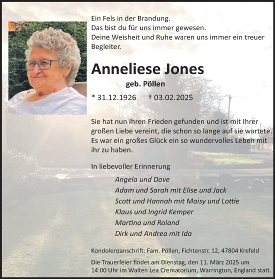 Traueranzeige von Anneliese Jones von trauer.extra-tipp-moenchengladbach.de
