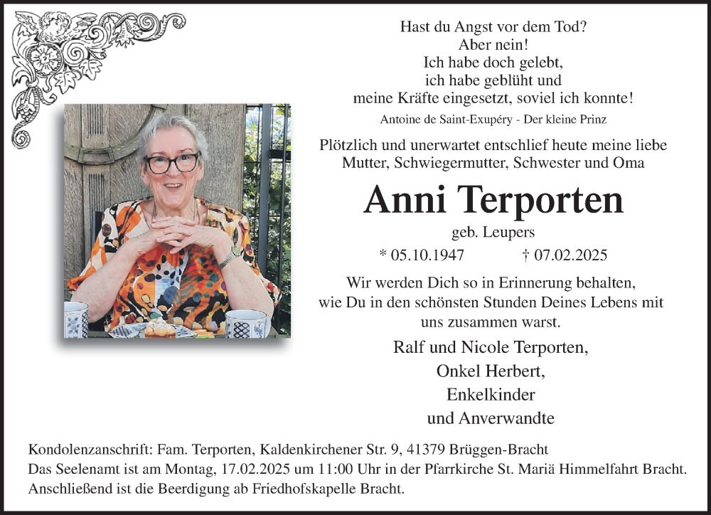  Traueranzeige für Anni Terporten vom 16.02.2025 aus trauer.extra-tipp-moenchengladbach.de