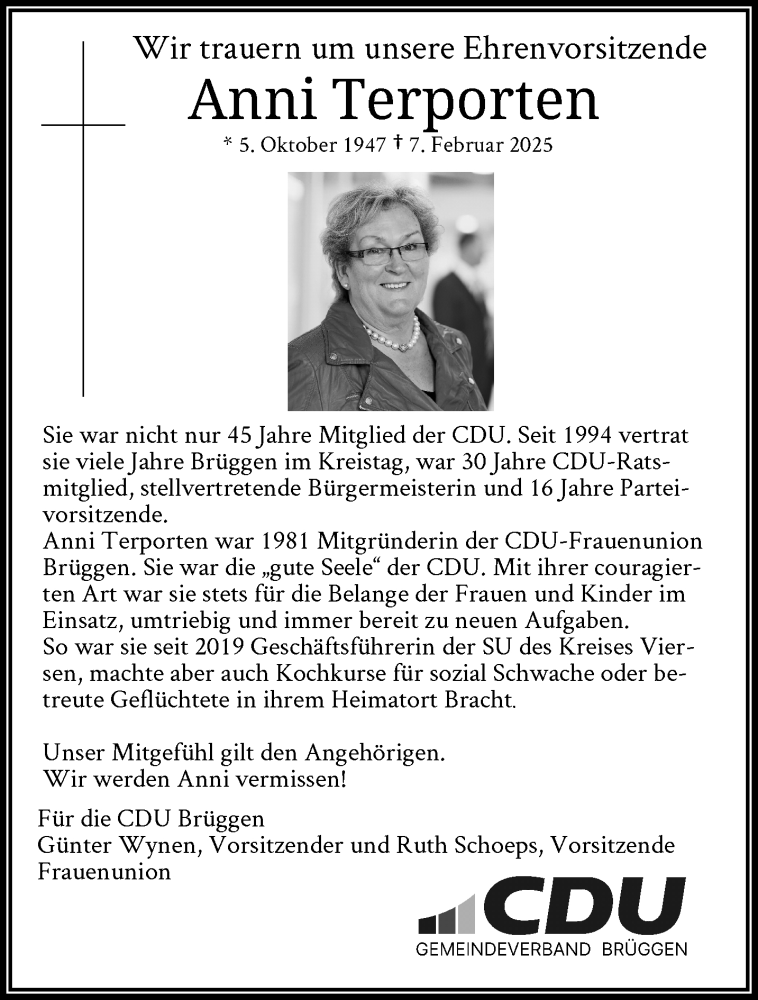  Traueranzeige für Anni Terporten vom 16.02.2025 aus trauer.extra-tipp-moenchengladbach.de