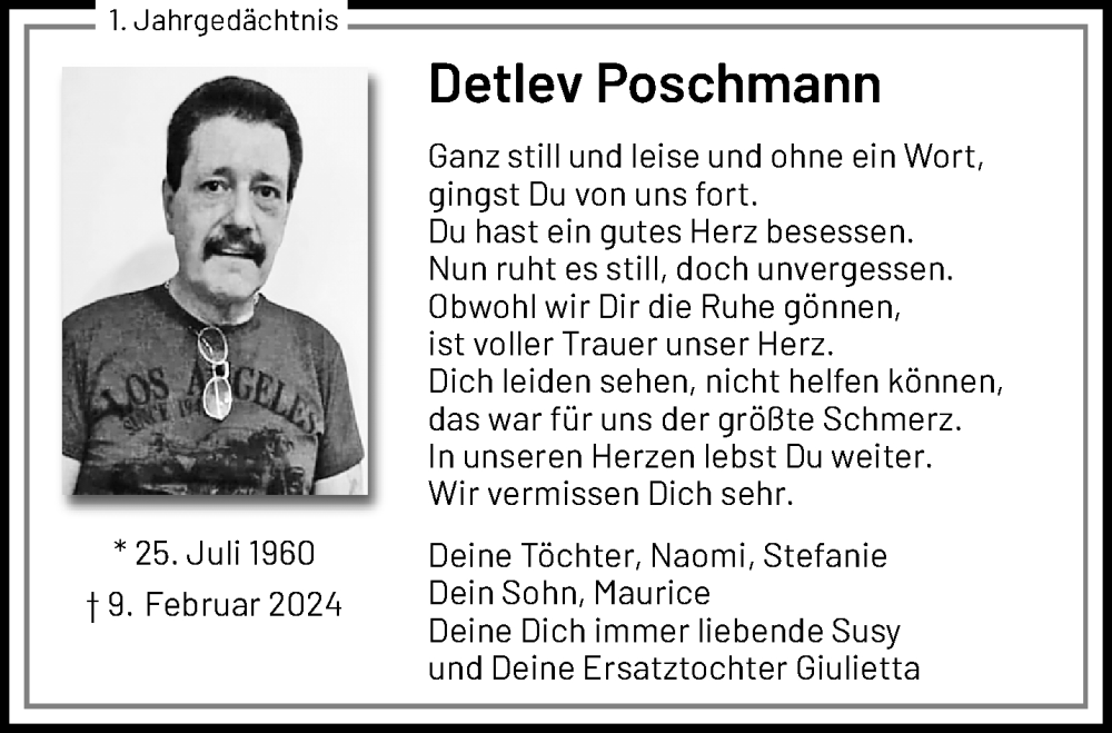  Traueranzeige für Detlev Poschmann vom 09.02.2025 aus trauer.extra-tipp-moenchengladbach.de