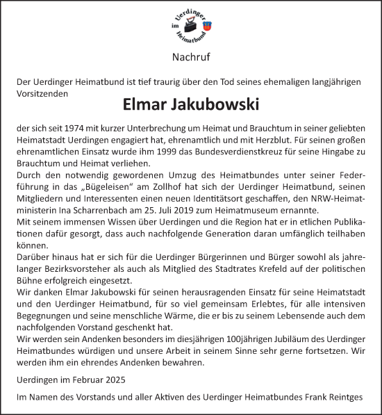 Traueranzeige von Elmar Jakubowski von trauer.extra-tipp-moenchengladbach.de