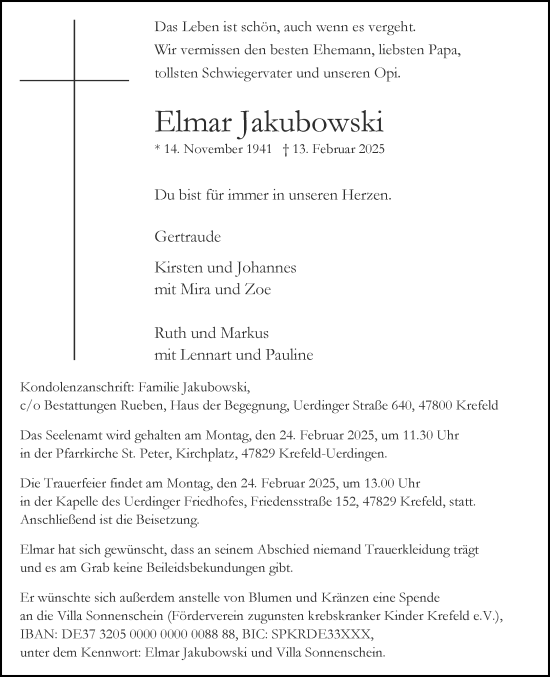 Traueranzeige von Elmar Jakubowski von trauer.extra-tipp-moenchengladbach.de