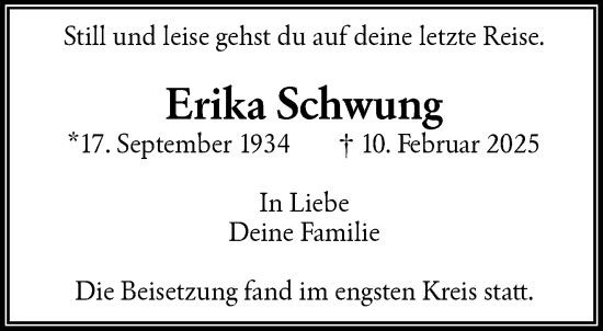 Traueranzeige von Erika Schwung von trauer.wuppertaler-rundschau.de