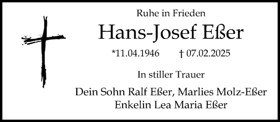 Traueranzeige von Hans-Josef Eßer von trauer.extra-tipp-moenchengladbach.de