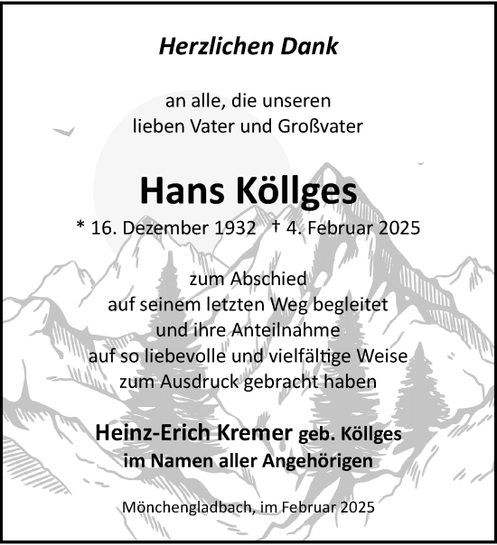 Traueranzeige von Hans Köllges von trauer.extra-tipp-moenchengladbach.de